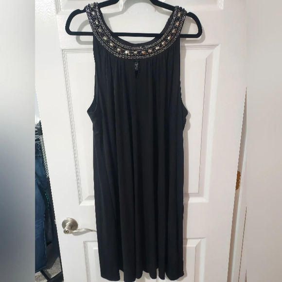 Lane Bryant Black Sleeveless with Jewel & Beaded Collar Dress in Size 22/24 3X - Picture 1 of 8